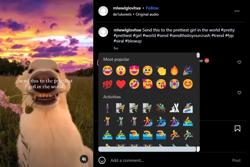 A screenshot of Instagram’s emoji panel