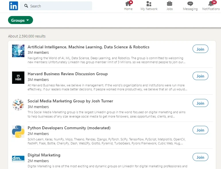 A screenshot of LinkedIn’s networking groups