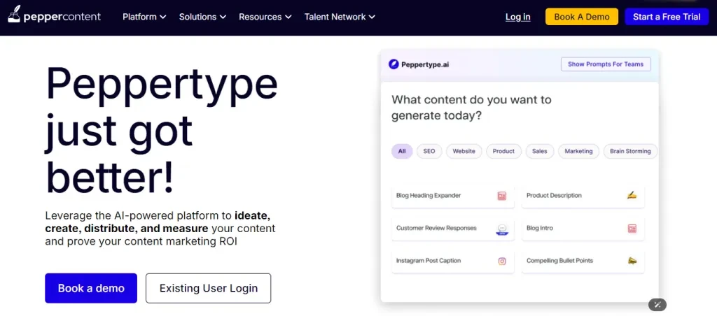 A screenshot of Peppertype’s homepage