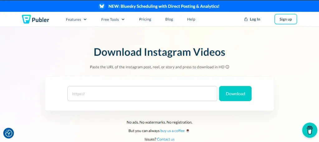 A screenshot of Publer’s Instagram video download