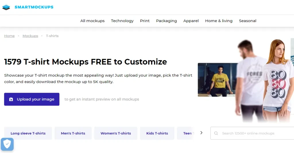 A screenshot of Smartmockup’s T-shirt mockup generator