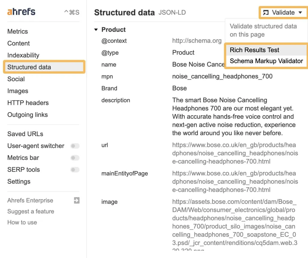 A structured data panel