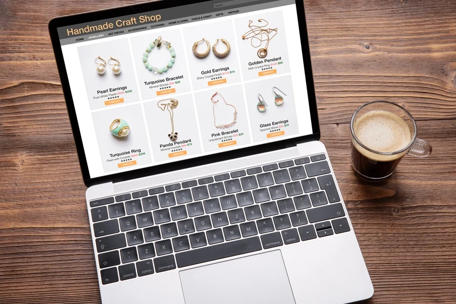 An online shop for handmade jewelry on a laptop