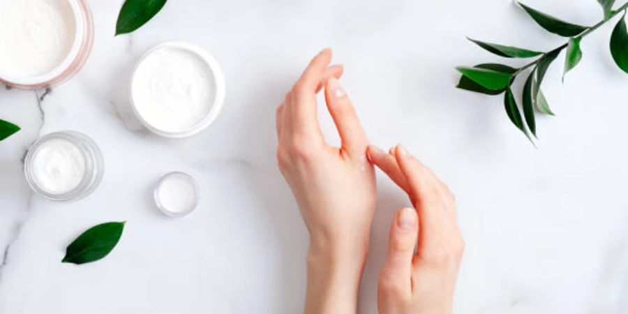 Applying Organic Moisturizing Hand Cream