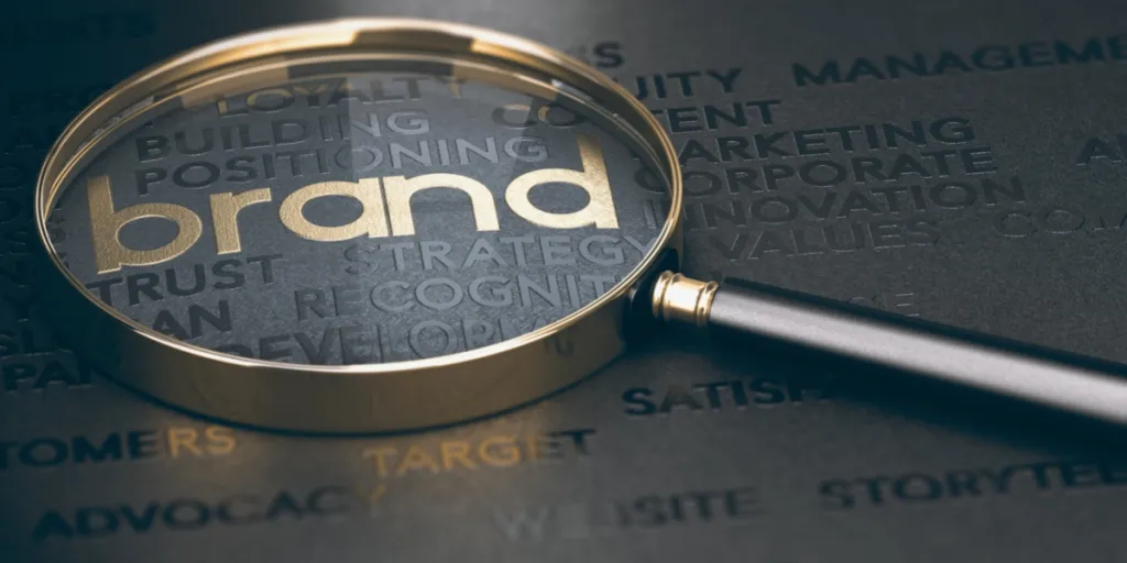 Brand concept viewed under a magnifying glass