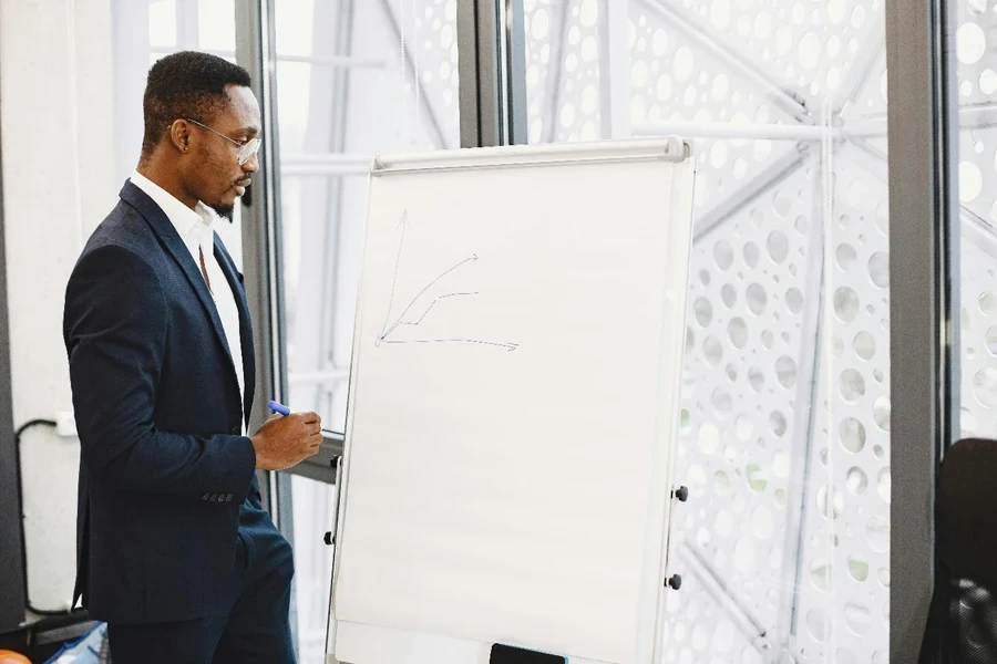 Businessman Drawing on a Flip Chart