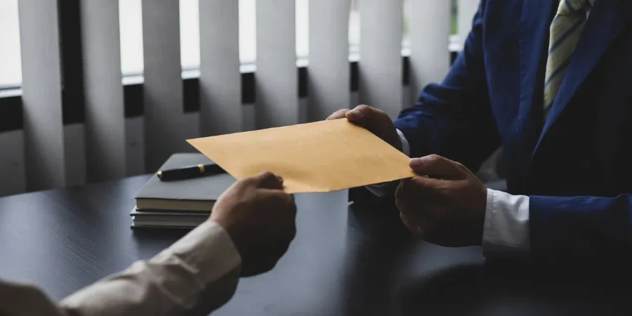 Businessman picking up and delivering documents in the office