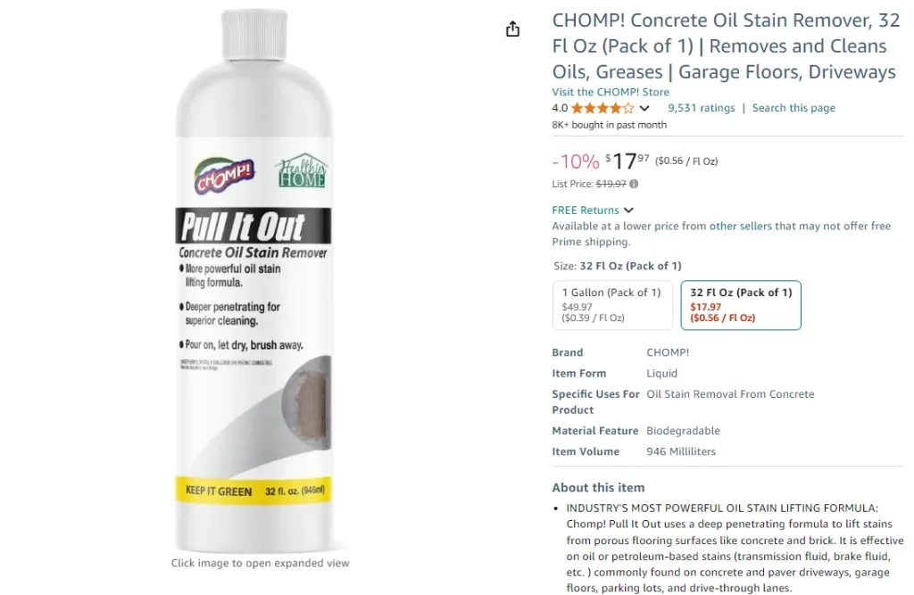 CHOMP! Concrete Oil Stain Remover, 32 Fl Oz