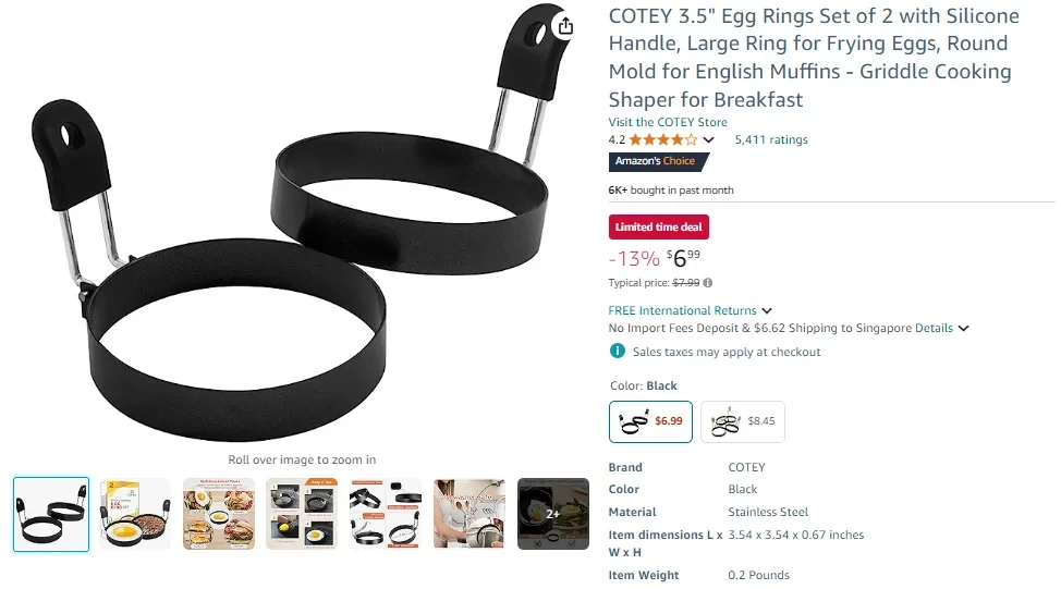 COTEY 3.5 Egg Rings Set of 2 with Silicone Handle