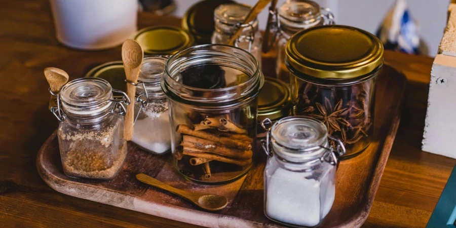 Clear Glass Jars on Top of Tray