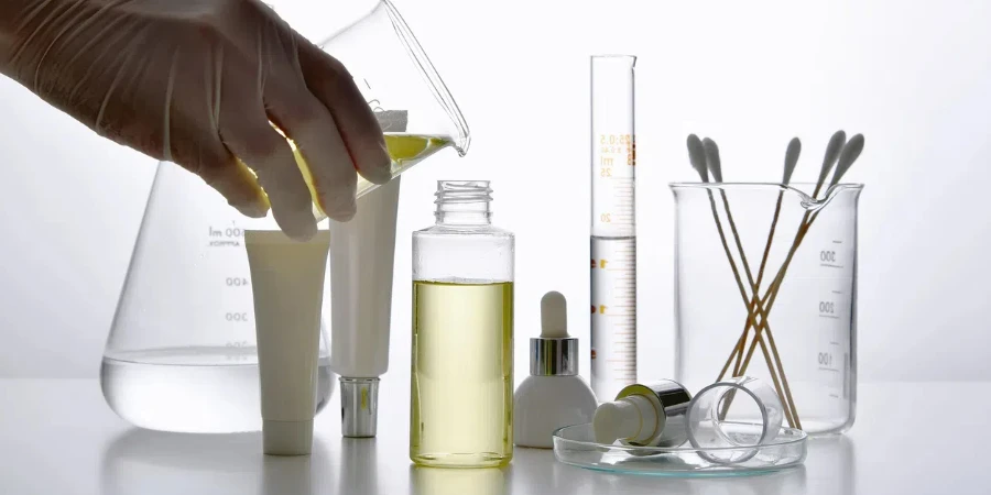 Dermatologist formulating and mixing pharmaceutical skincare