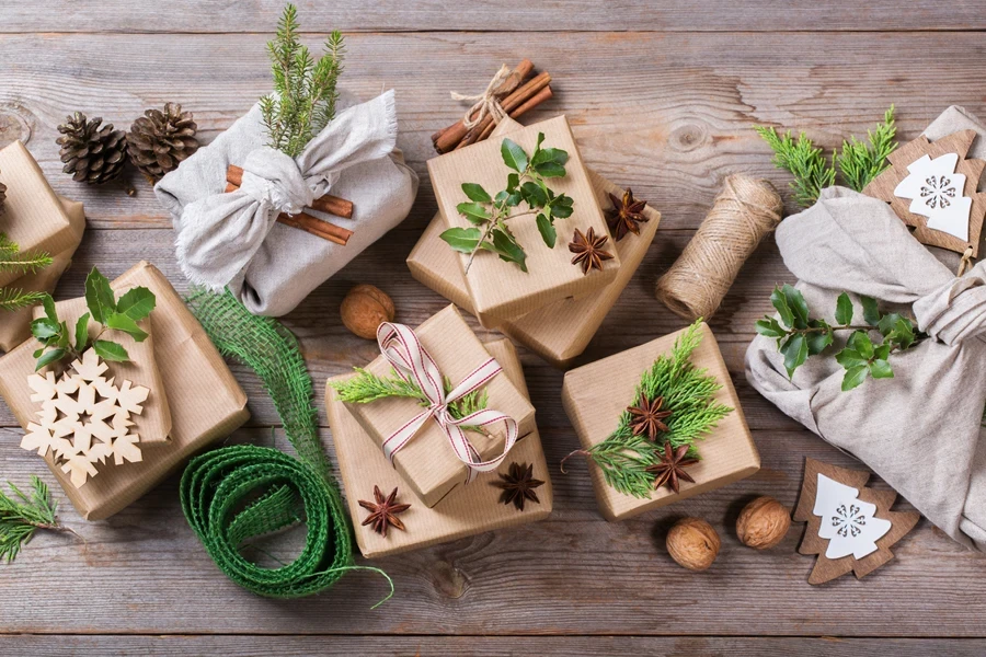 Eco-friendly Christmas gifts on a table