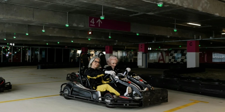 Elderly Women riding Go Kart