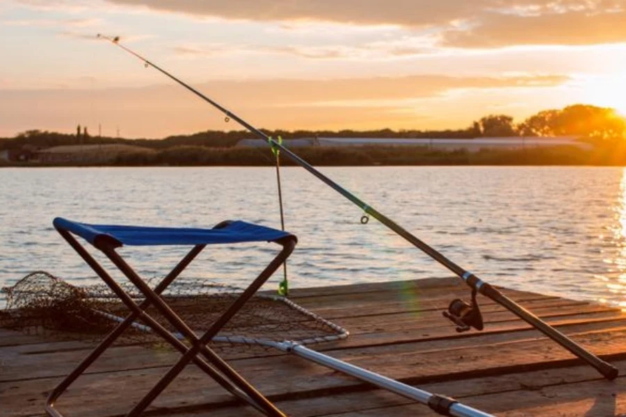 Fishing equipment on a wooden stand