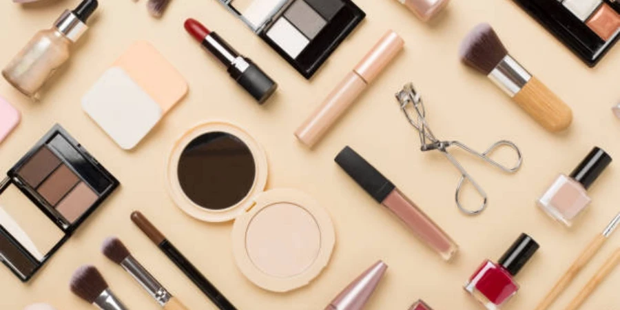 Flat Lay with Makeup Products and Tools