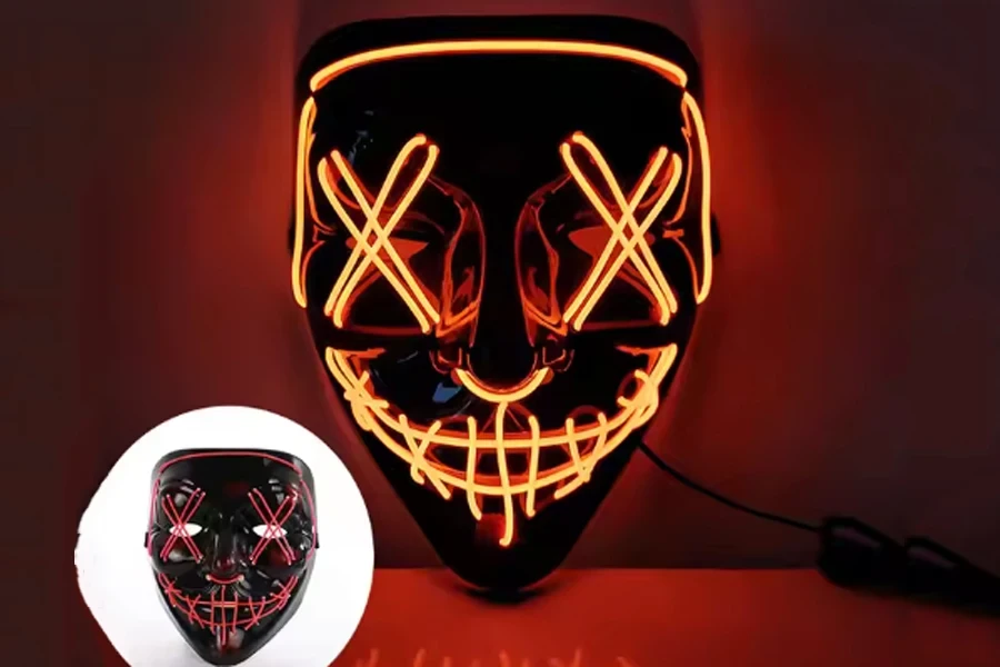 HF 2024 Hot Sale Halloween Mask LED Glowing V Mask with Blood Horror Facepiece