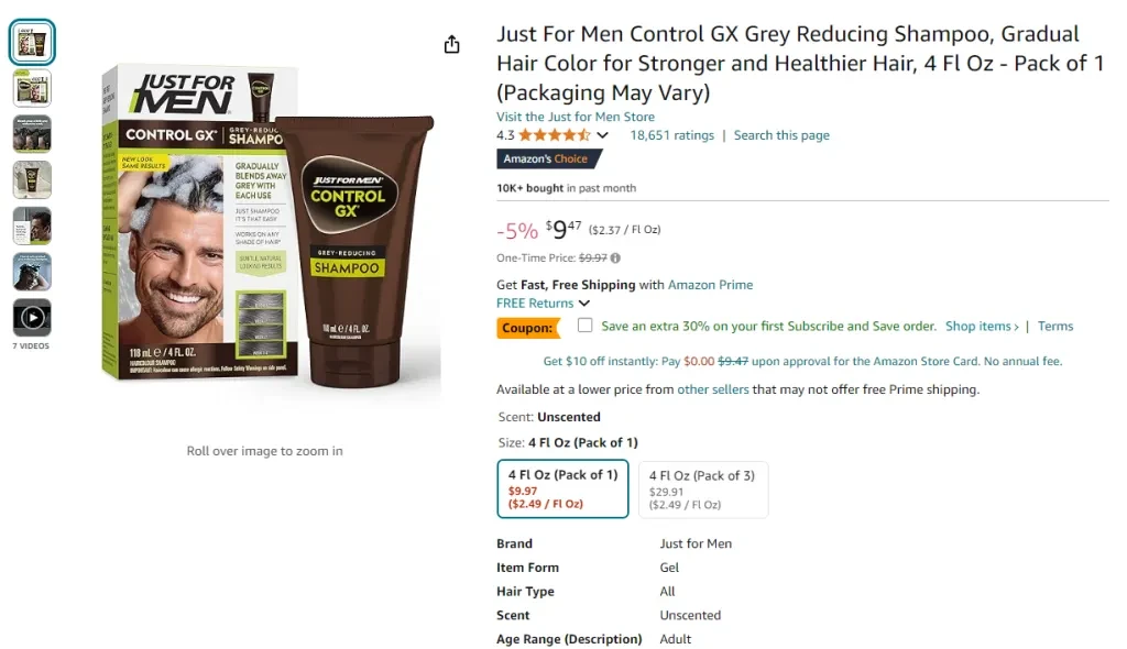 Just For Men Control GX Grey Reducing 2-in-1 Shampoo