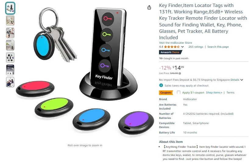 Key Finder, Item Locator Tags with 131 ft Working Range