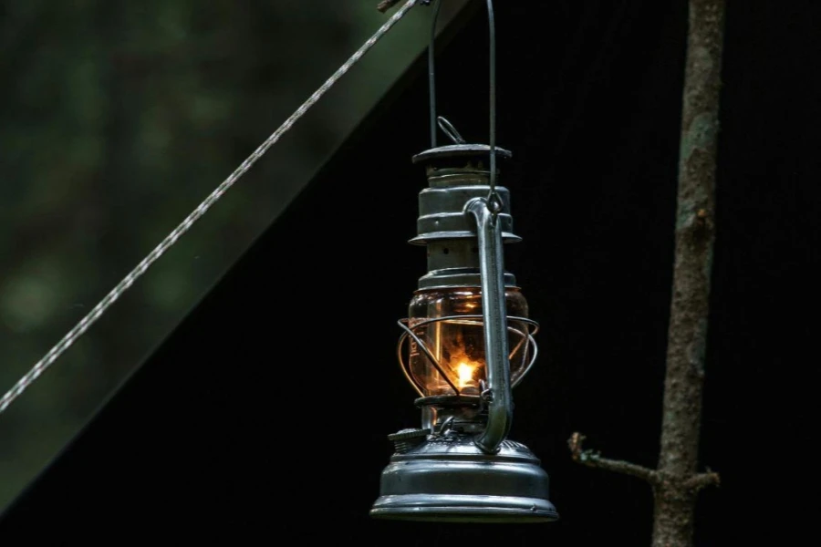 Lamp on Tent on Camping