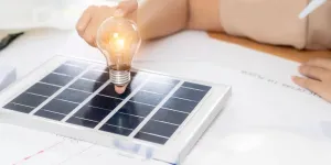 Light bulb powered by solar energy from solar cells