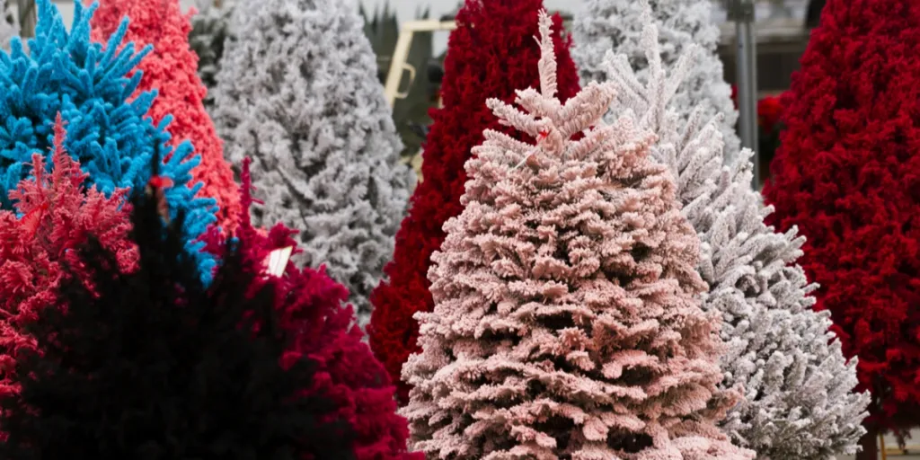 Luxurious multicolored flocked Christmas trees