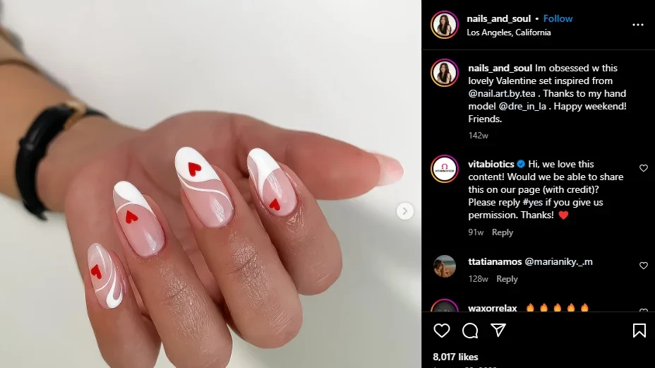 Nails with a simple Valentine’s design