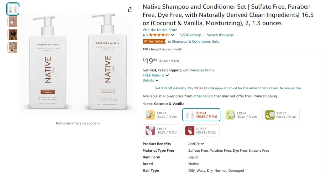 Native Shampoo and Conditioner with Naturally Derived Ingredients