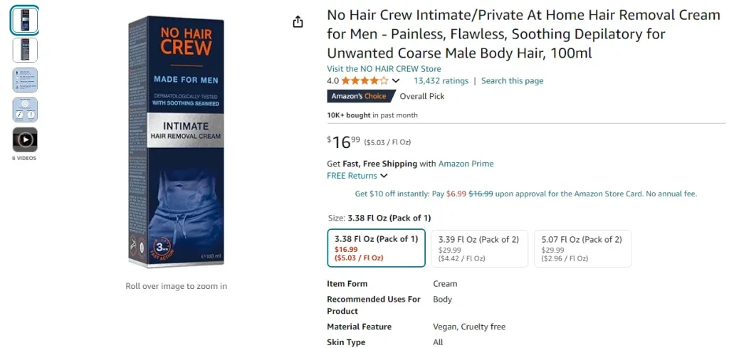 No Hair Crew IntimatePrivate At Home Hair Removal Cream