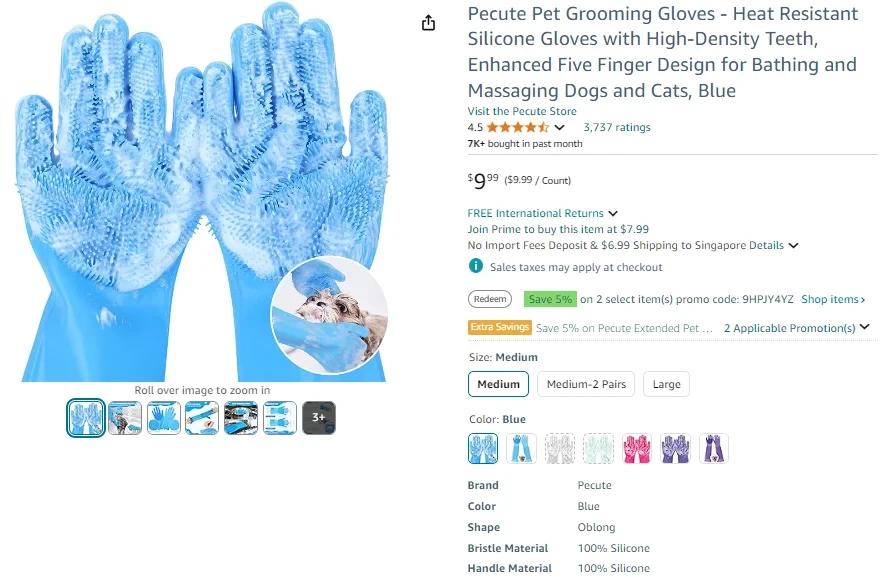 Pecute Pet Grooming Gloves - Heat Resistant Silicone