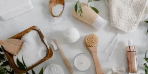 Personal care products on a white background