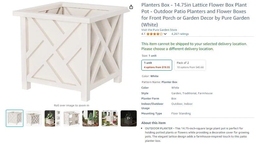 Planters Box 14.75in Lattice Flower Box