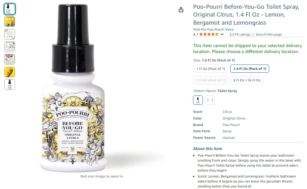 Poo-Pourri Before-You-Go Toilet Spray, Original Citrus