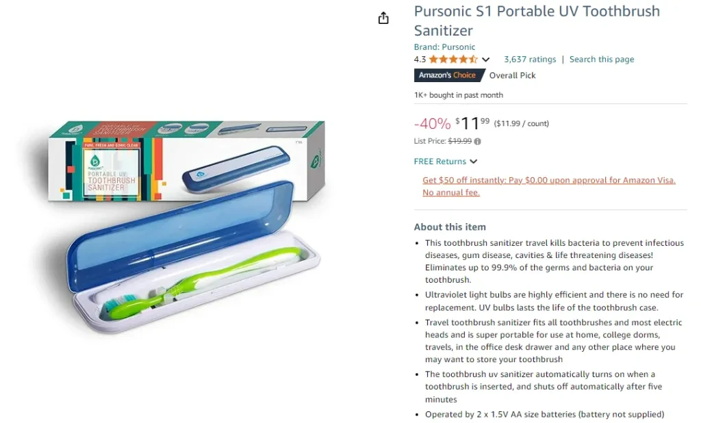 Pursonic S1 Portable UV Toothbrush Sanitizer