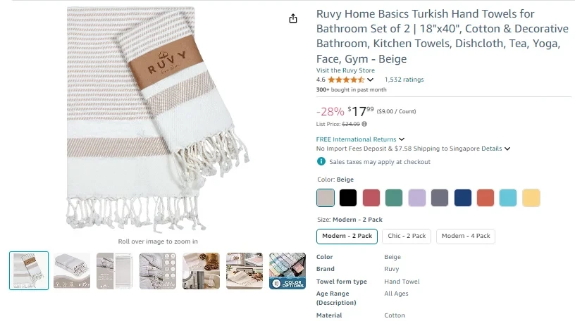 Ruvy Home Basics Turkish Hand Towels for Bathroom Set of 2