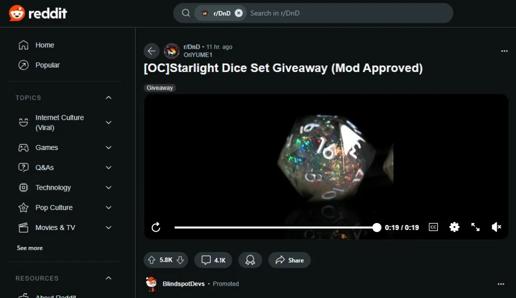 Screenshot of a giveaway on a subreddit