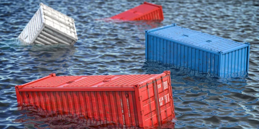 Shipping cargo container lost in the sea or ocean