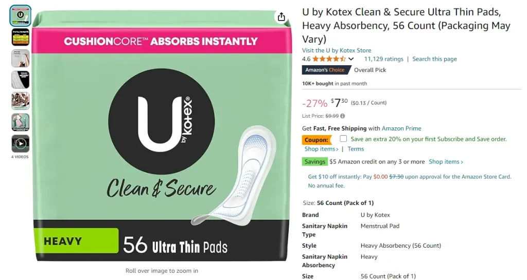 U by Kotex Clean & Secure Ultra Thin Pads, Heavy Absorbency