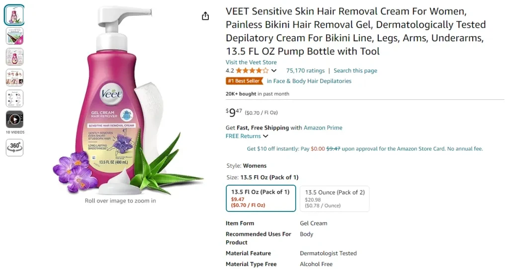 VEET Sensitive Skin Hair Removal Cream for Women