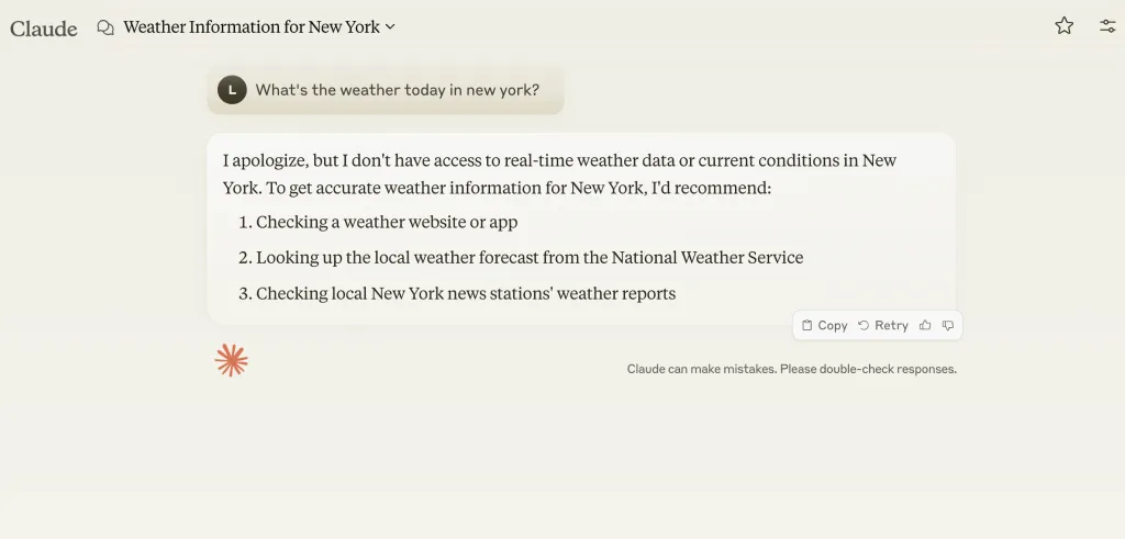 Weather information for New York