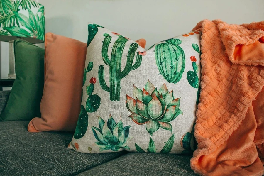 White and Green Floral Throw Pillow