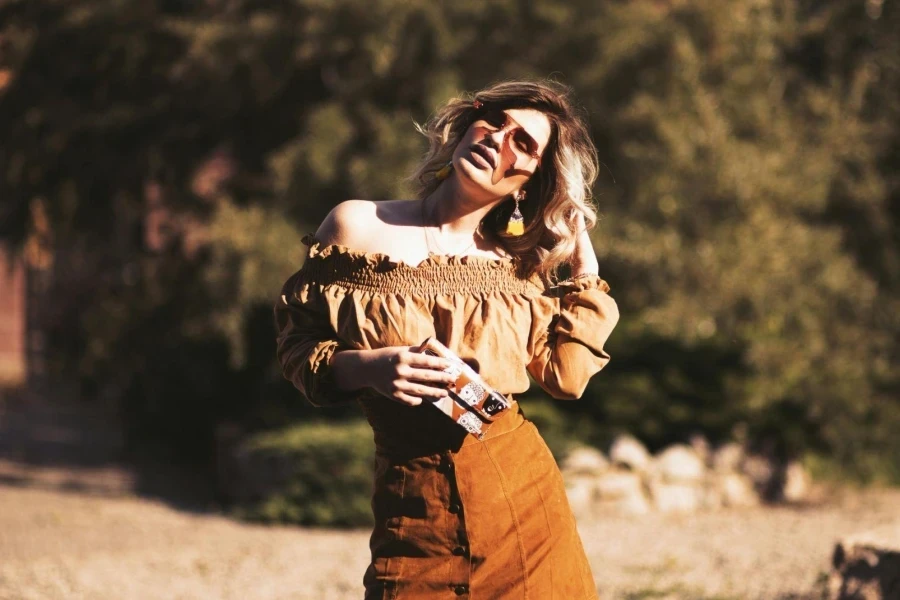 Woman touching her hair