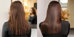 Vor und nach der Anwendung des Glass Hair-Trends
