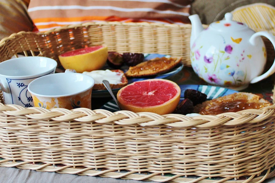 breakfast, teapot, tray