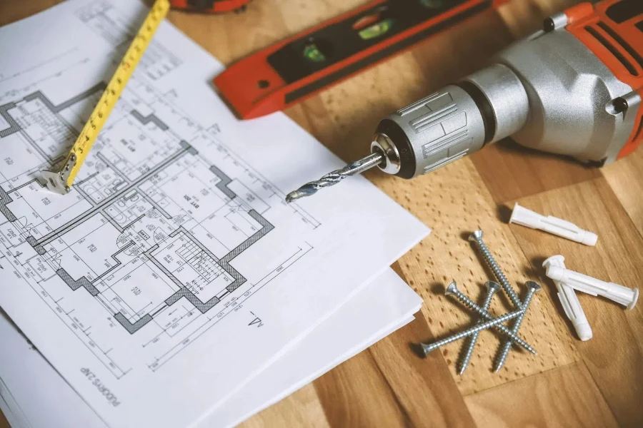 Close-up of floor plan on table