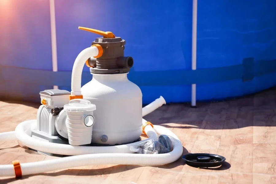 Closeup of a pool water filtration system