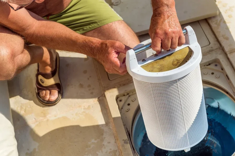 Closeup of pool filtration system