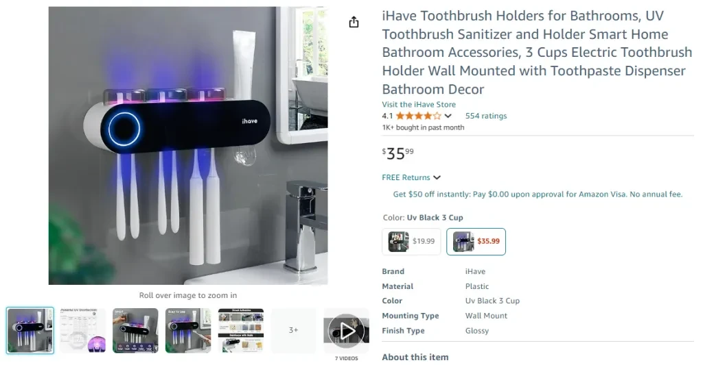 iHave Toothbrush Holder for Bathrooms, UV Toothbrush Sanitizer