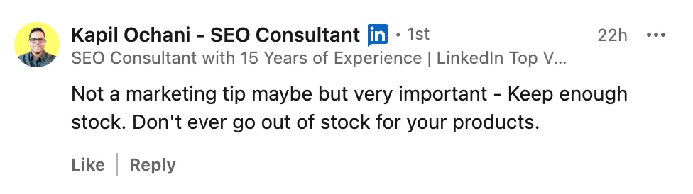 kapil ochanis linkedin comment not a marketing