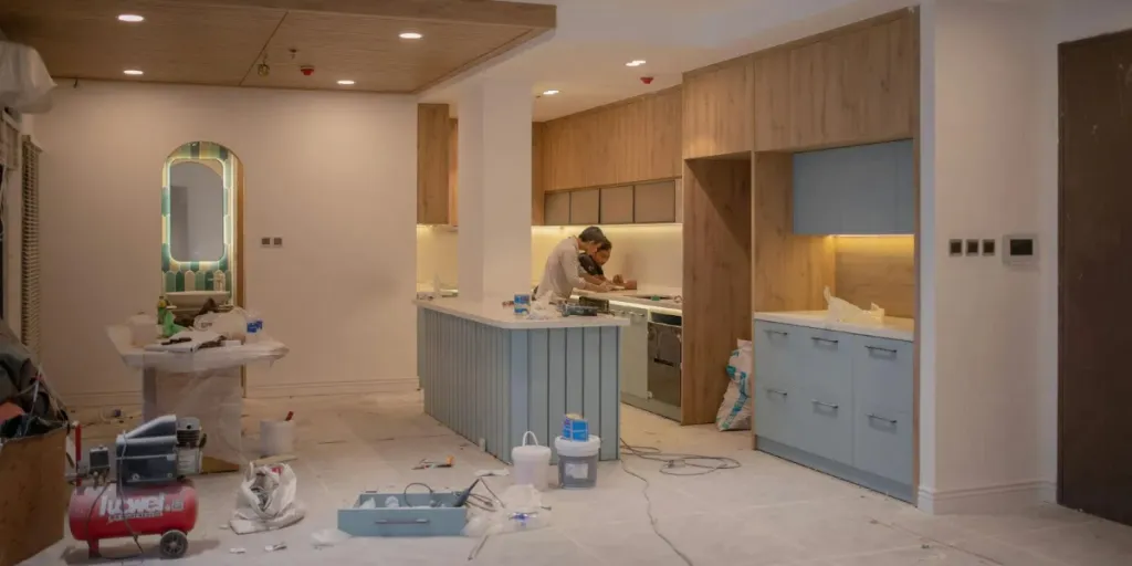 Men working in a house under repairs