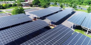 solar panels placed on a city public parking lot